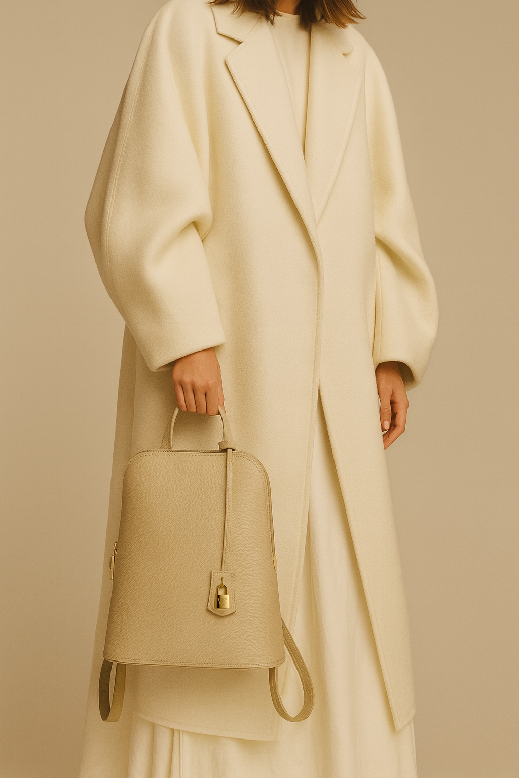 Via Essenza VIA backpack in soft beige Italian leather, Luminosa color.