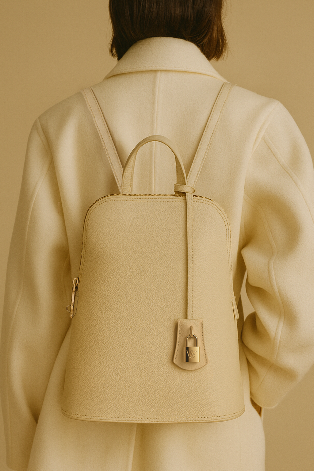 Via Essenza VIA backpack in soft beige Italian leather, Luminosa color.
