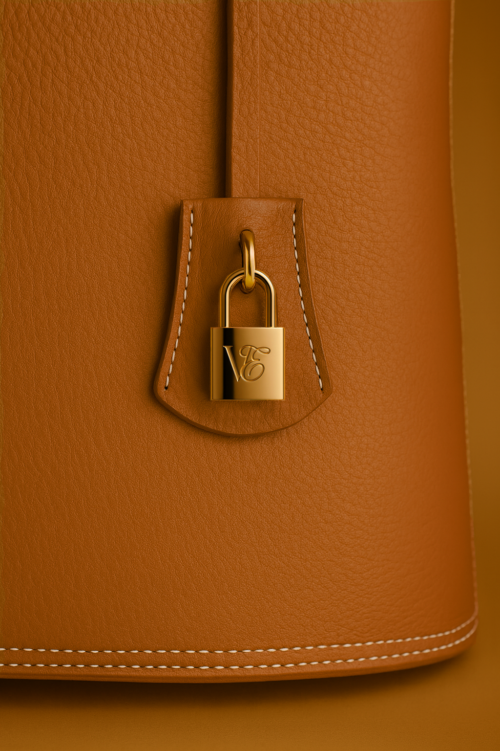 Via Essenza VIA backpack in warm camel Italian leather, Terra color. Clochette with padlock.