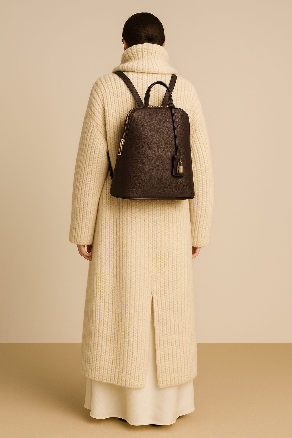 Via Essenza VIA backpack in dark brown Italian leather, Caffè color