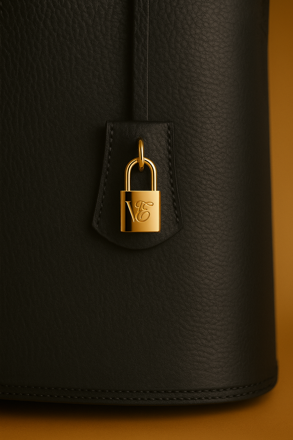 Via Essenza VIA backpack in black Italian leather, Notte color. Clochette with padlock.
