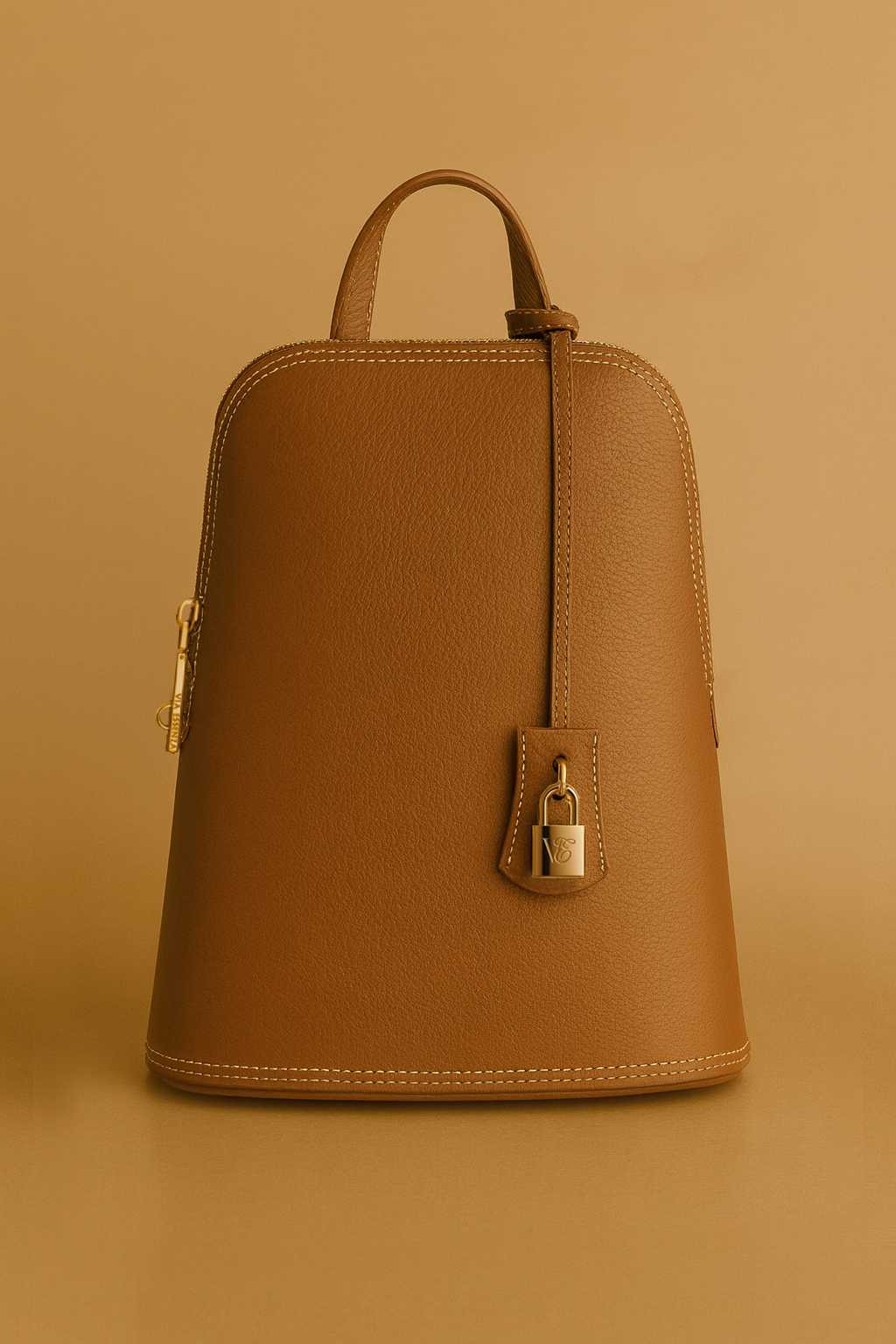 Via Essenza VIA backpack in warm camel Italian leather, Terra color.